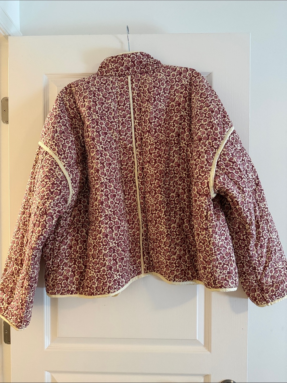 Free People Quilted Floral Jacket in Burgundy and Cream Trim - Picture 3 of 3